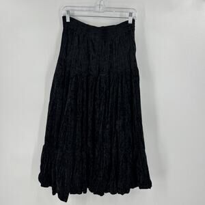 Vintage Judys Crushed Velvet Skirt Size L Black Tiered Whimsigoth Fairy 90s